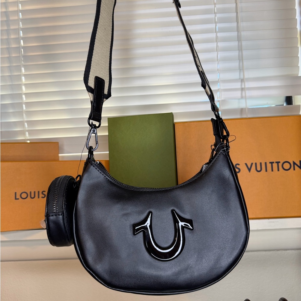 True Religion Black Shoulder Bag with Iconic Emblem